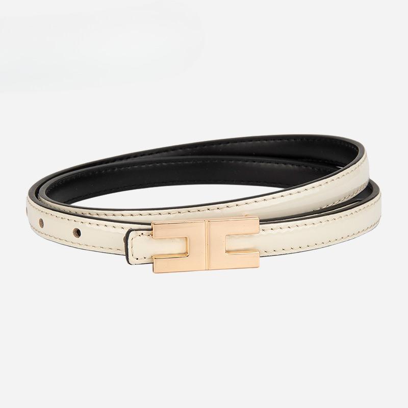 Genuine Leather Women's Thin Belt Decorative Dress with Belt High-end Cowhide Leather Lacquered Belt for Women