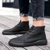 New Luxury Genuine Leather Lace Up Mid Top Boots Men Chelsea Boots Motorcycle Outdoor Cow Sole Shoes British Work Shoes Male