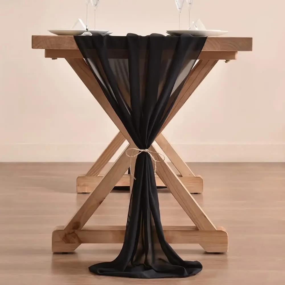 4PCS Sage Green Chiffon Wedding Table Runner,Chair Sashes Gauze Sheer Vintage Dining Birthday Party FestivalCake Table Decor