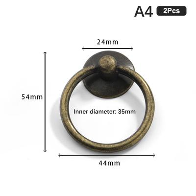 2 st Vintage Rund Ring Möbeldörr Draghandtag Legering Skåpsknoppar Handtag