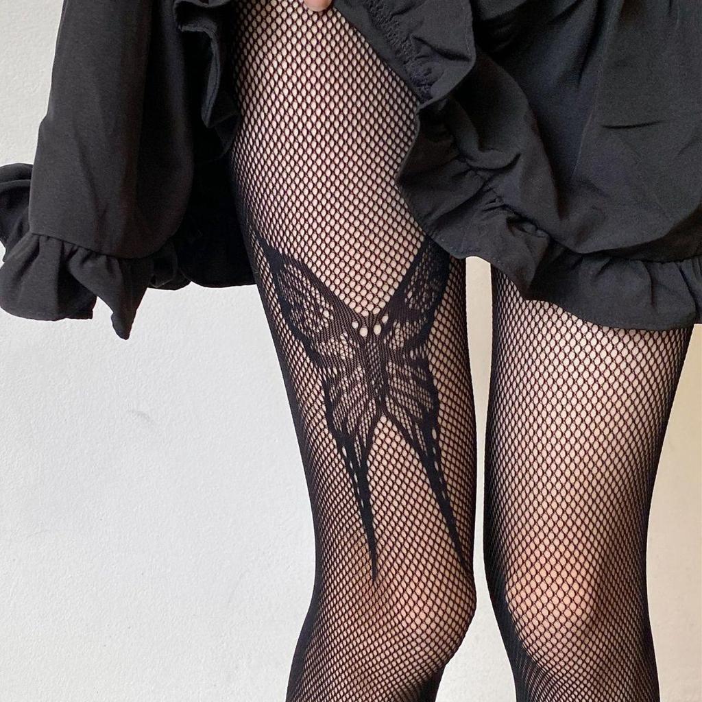 Seductive Black Fishnet Stockings with Bow and Letter Details - Plus Size European and American Styles