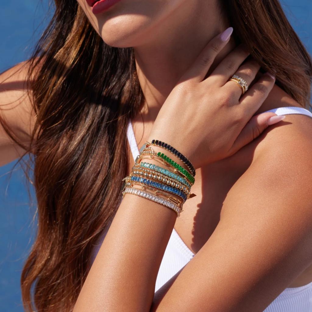 Youthway Vielseitig Lässig Vergoldetes Edelstahl Geometrisch Strassstein Tennis Kette Armband Halskette Set Sportliches Zubehör