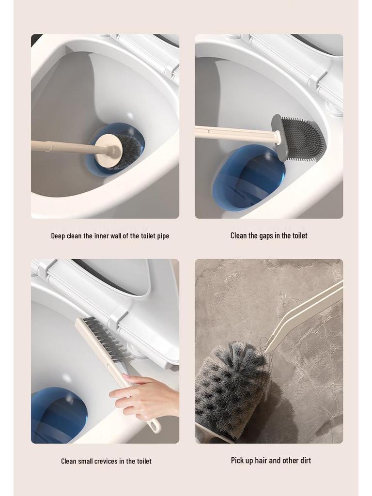 Four-Piece Bathroom Toilet Brush Set with Base - Multi-Functional, No Dead Corners Cleaning.