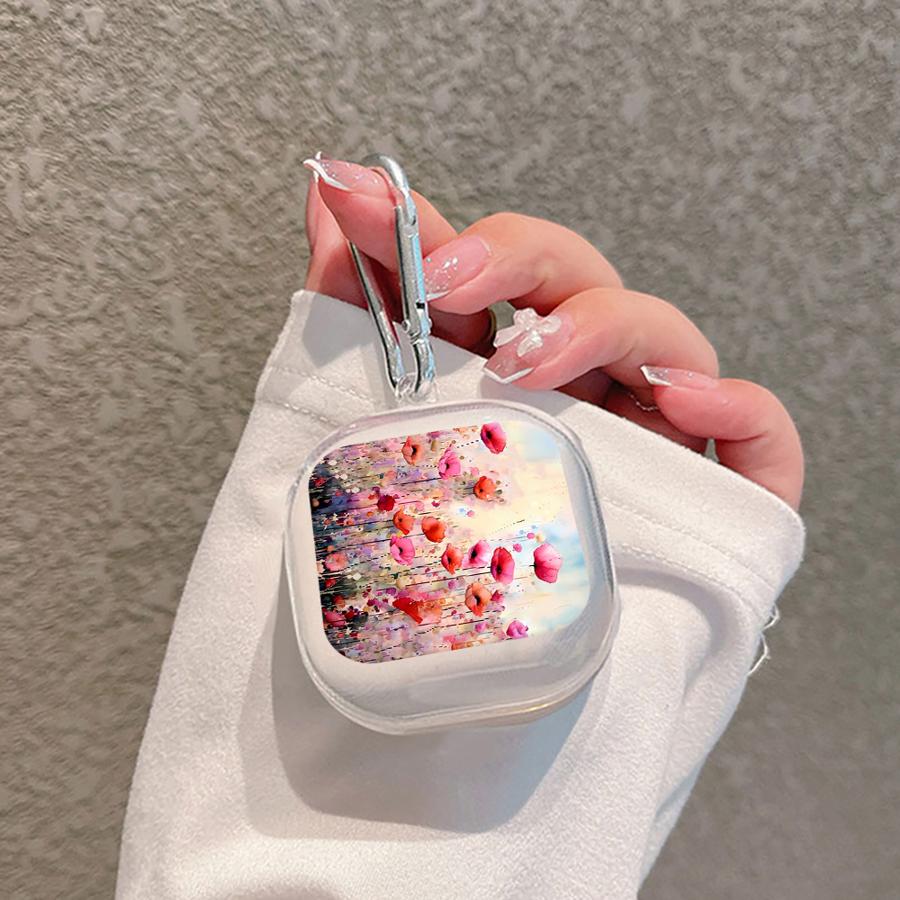 Cartoon Flower Clear Earphone Cases Cover With Hook Case For Samsung Galaxy Buds 2Pro Live 4 Pro 3Pro 4Pro 2 3 FE