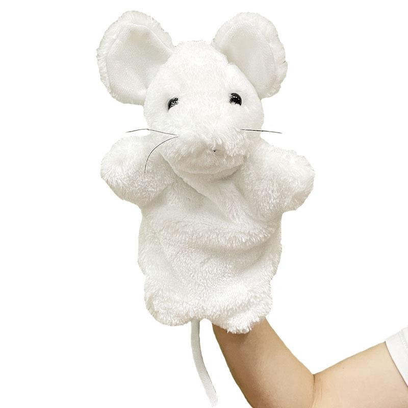 Nouvelle Peluche Mignonne Animal Main Marionnette Souris Blanche Petite Fleur Chat Marionnette Main Peluche Jouet Maison Éducation Précoce Apprentissage Marionnette Main Cadeau 25cm