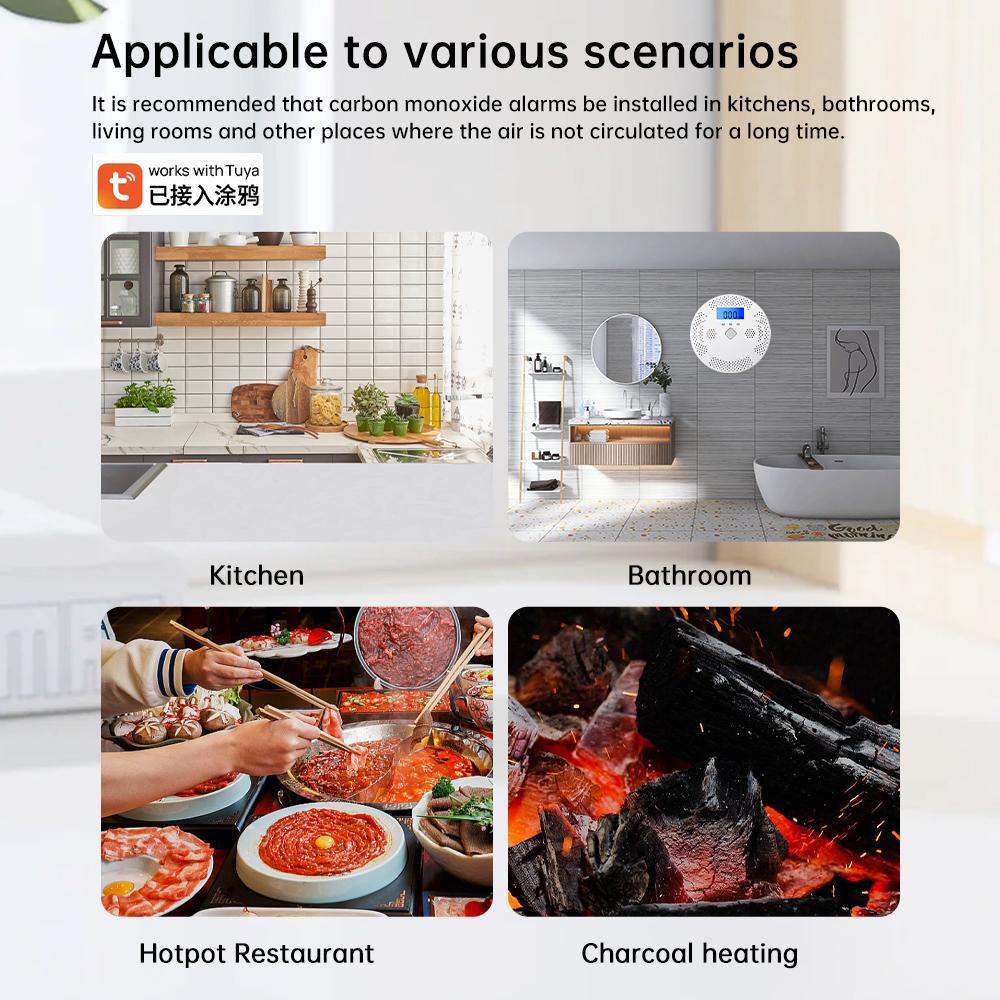 Portable Carbon Monoxide Detector Tuya WiFi Smart Carbon Monoxide Alarm Suitable for homes, offices, etc.