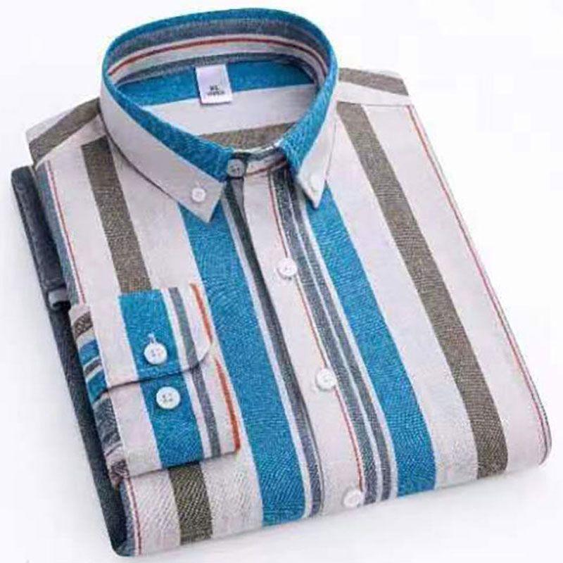 New Trendy Youth Rainbow Striped Shirt High-End Casual Business Wrinkle-Resistant Men
