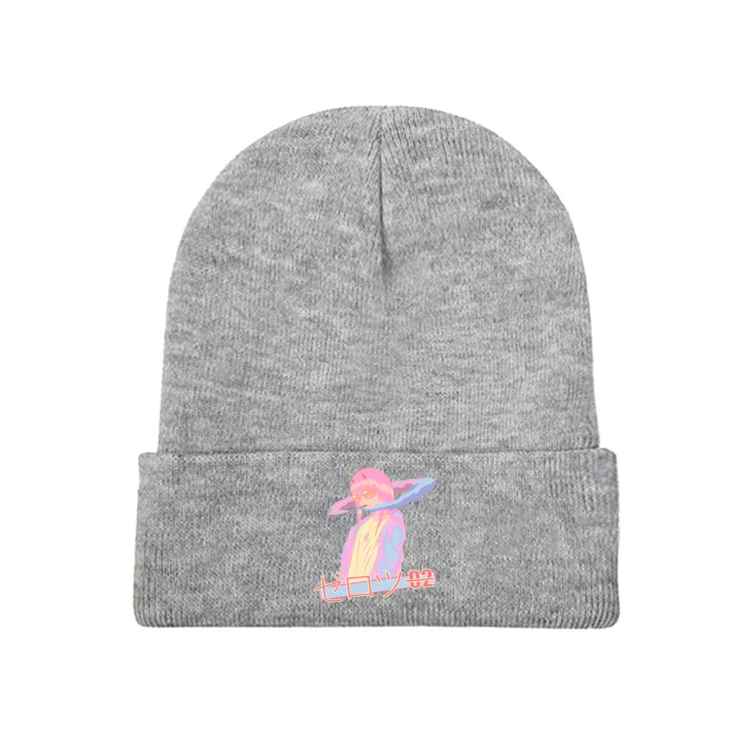 Darling In the Franxx Zero Two Blazed Vaporwave Anime Knitted Hat Women's Unisex's Beanies Autumn Winter Hat Polyester  Warm Cap