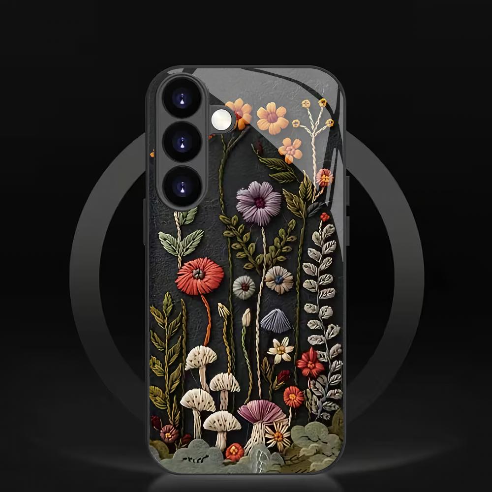 Pflanzenblumen-Hartglas-Handyhülle geeignet für Samsung Galaxy S26 S25 S24 S23 S22 S20 FE/Ultra/Plus stoßfeste Rückabdeckung