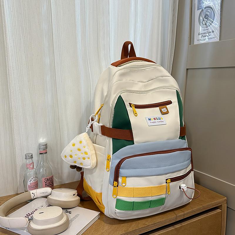 Japanese Cute Contrasting Color Splicing Backpack Women's Large-capacity Mori Versatile Schoolbag Junior High School Student Travel Schoolbag