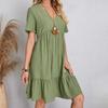 Summer Dress for Women Short Sleeve Pleated V Neck Dress Tiered Swing A Line Dress Casual Flowy Beach