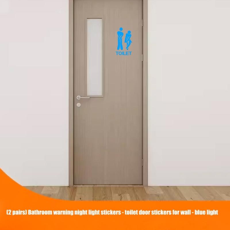 Luminously PVC Sticker For Washroom Guidance And Decorative Night Glowing Bathroom Signs Adhesive Toilet Decal Set