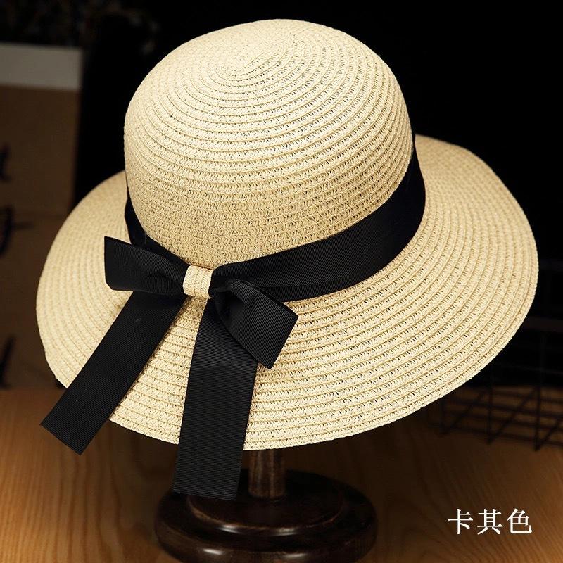 Summer fashion ribbon bow women straw hat seaside vacation sunscreen sunshade foldable beach hat women