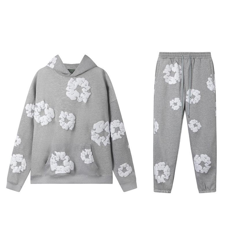 Set Casual pentru Cuplu Denim Tears Kapok Foam Print Stil American - Hanorac și Pantaloni de Trening