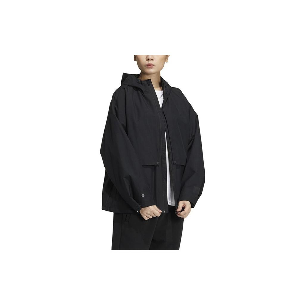 Adidas Solid Color Zipper Hooded Long Sleeve Jacket Women Jackets Black HM2777
