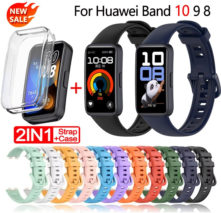Band For Huawei Band 10 9 8 Strap Accessories Replacement Sport Bracelet Correa Huawei Band 10 9 8 Soft Case+Silicone Wristband