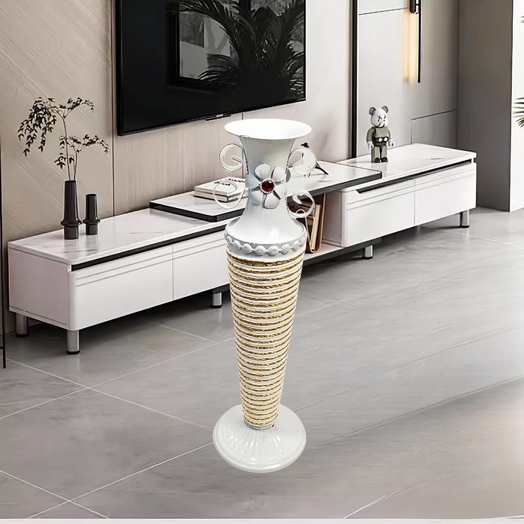 Nordic Large Resin Rattan Vase for Dried Flowers - Ceramic Look, Iron Art Floor Decoration.