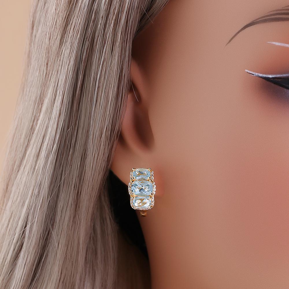 Natürlicher Himmelblauer Topas Ring Ohrringe Set 925er Sterlingsilber November Geburtsstein Feinschmuck für Damen Jubiläumsparty Geschenk