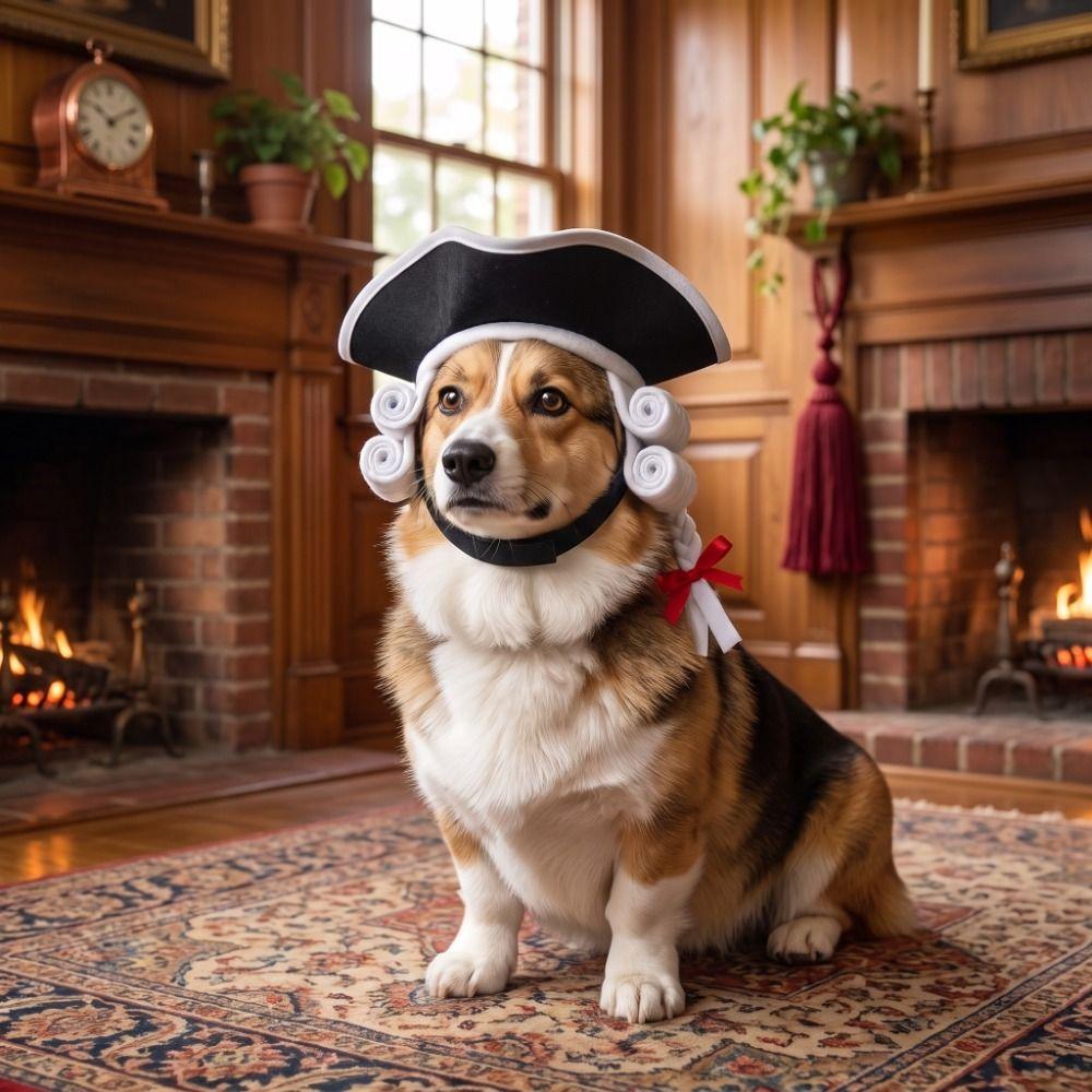 Breathable Pet Judge Wig Vintage Pet Dress Up Hat Novelty Dog Wig Judge Hat Christmas