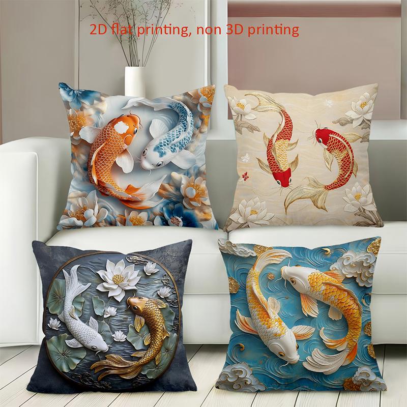 Koi Fish Patterned Cushions 2D Flat Printed Home Decor Polyester pillowcase, sofa decorative cushion cov Headboard Pillow