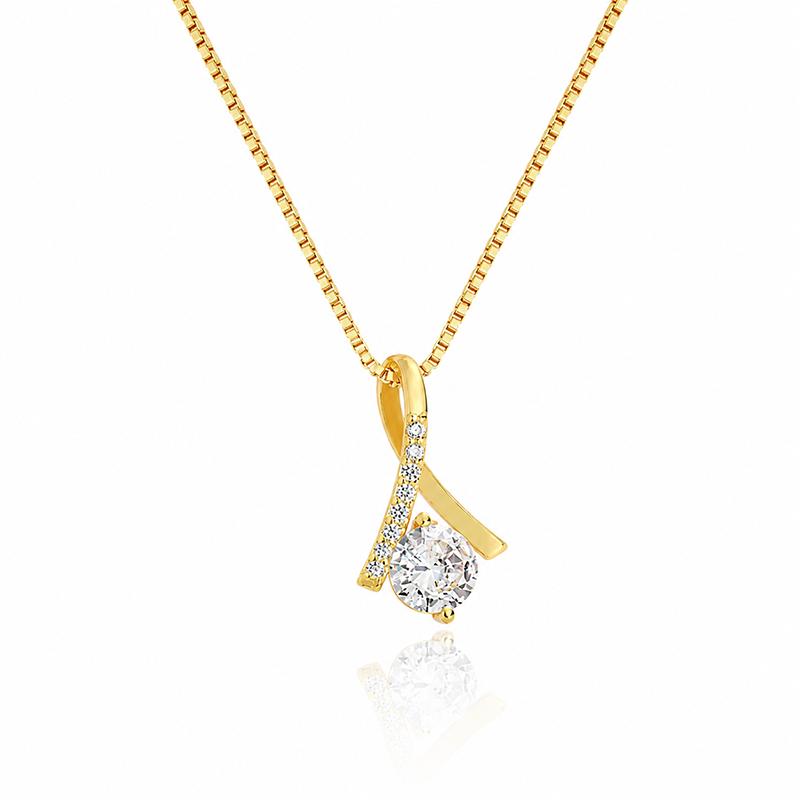 Gold Silver Plated Round Cut CZ Crystal Twisted Ribbon Pendant Necklace for Women Classic Pendant Jewelry Gift for Daily Wear Party gold