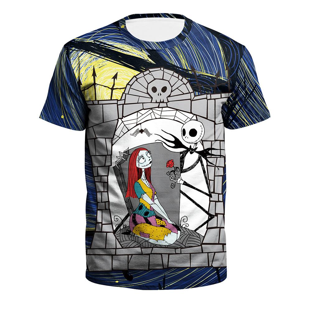 

Summer New Halloween Skeleton Digital Printing Large Size Shirt Short Sleeve Couple Dress XXL