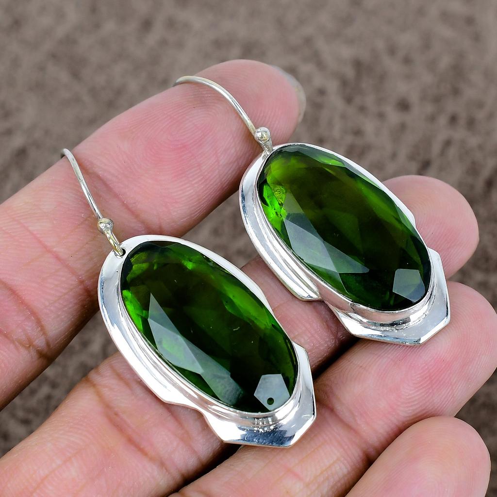 Peridot Gemstone Handmade 925 Sterling Silver Jewelry Earring 2.05" KKG-636