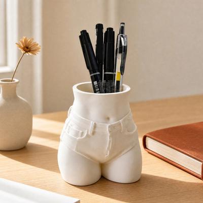Butt Pen Holder, 3D Printed Female Form Pencil Cup, Body Art Booty Shaped White Desk Organizer for Home Office Supplies