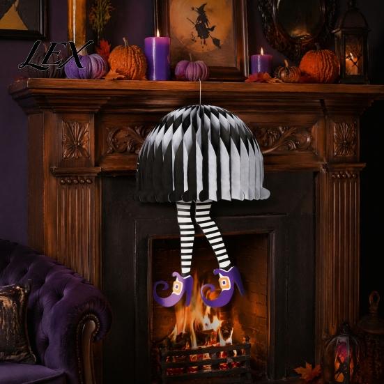 Seasonal Lawn Ornaments Halloween Honeycomb Witch Leg Ornament, Foldable Paper Creepy Garden Hanging Decoration for Party, Holiday Home Decor Festive