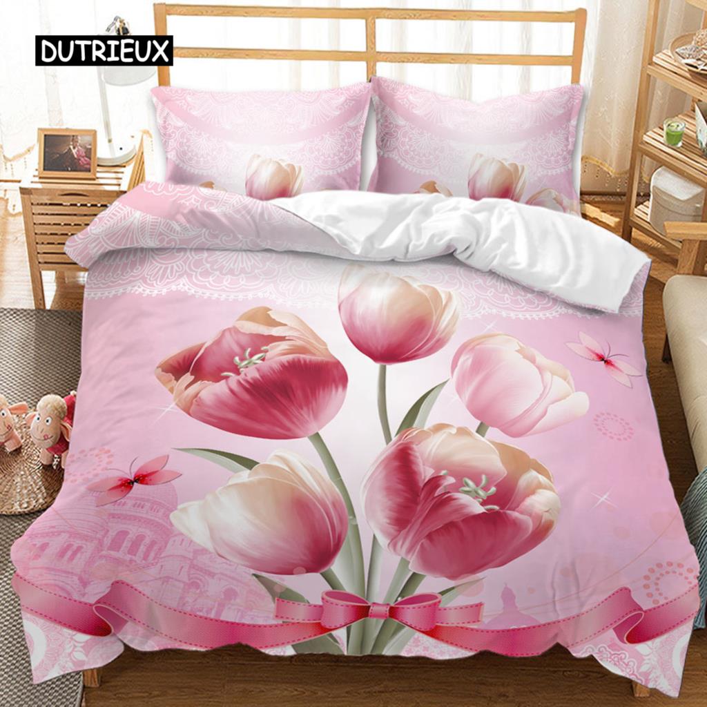 Festival Duvet Cover Set Valentine's Day Print Bedding Set Couple Romantic Polyester Quilt Cover for Lover Full Queen King Size