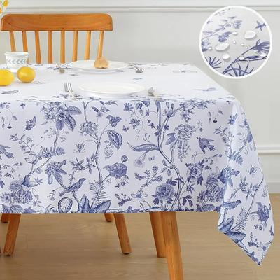 Blue White Floral Waterproof Tablecloths Dining Room Table Decor Spring Vintage Rectangle Table Cloth Holiday Home Party Decor