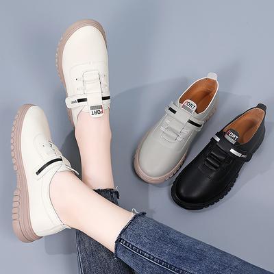 Vent petites chaussures en cuir chaussures plates simples de saison pour femmes mode polyvalente cuir Velcro chaussures blanches