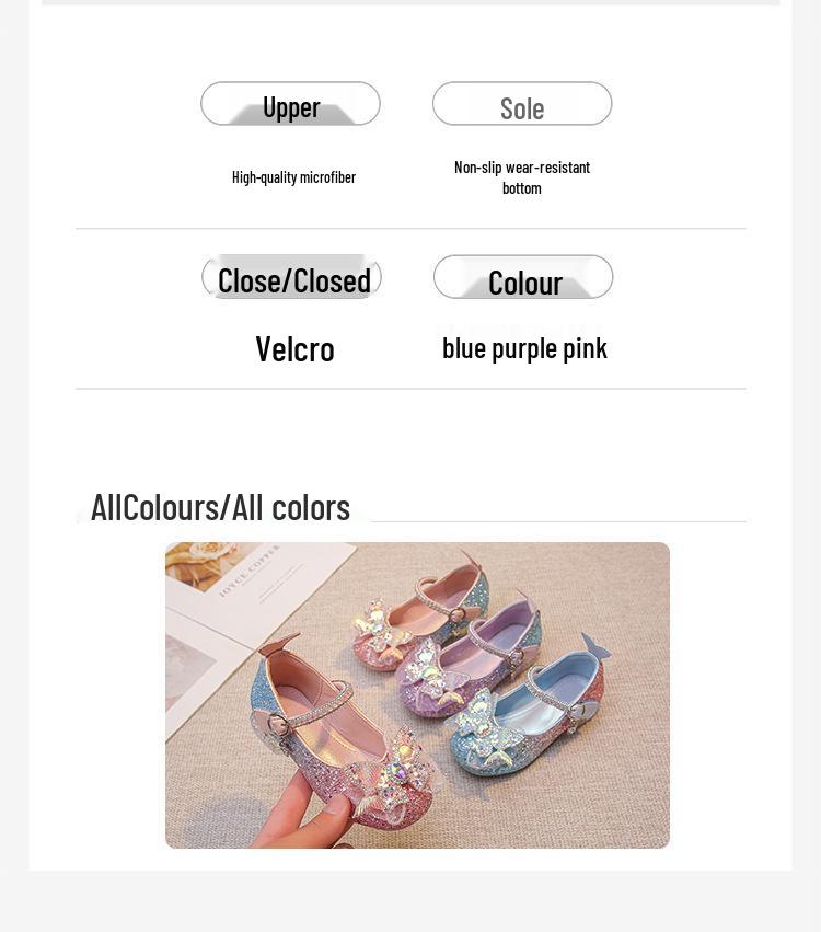 2026 New Spring Little Girls' Crystal Princess Leather High Heels