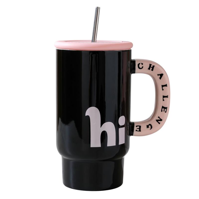 800ml Ceramic Travel Coffeel Mug With Lid And Straw Mug With Handle Creative Large Capacity Portable Water Cup