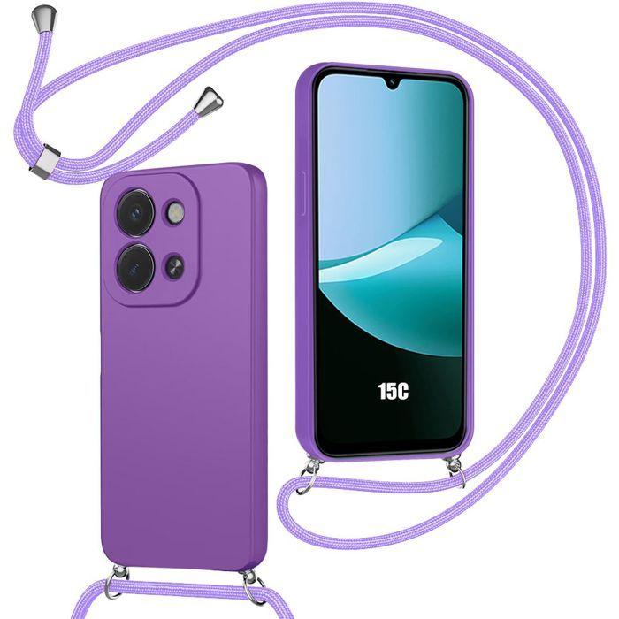 Coque pour Xiaomi Redmi 15C 4G/5G, Silicone Souple Anti-Rayures Antichoc avec Cordon Violet