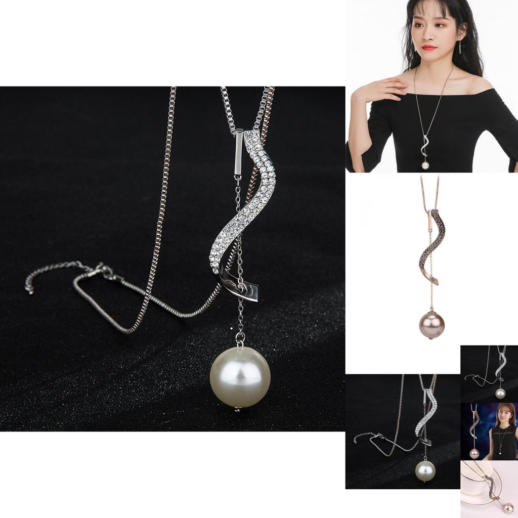 Elegant Alloy Pearl Sweater Necklace With Unique Geometric Design For Fashionable Women