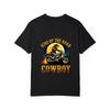 Crewneck T Shirt White King of The Road Cowboy Motorcycle Rider with Moon and Flames Graphic for Casual Wear