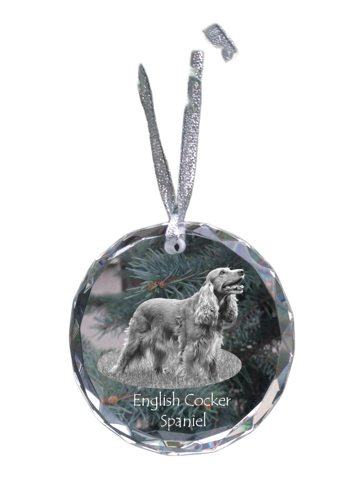 

English Cocker Spaniel - crystal bauble with a photo, dog photo in crystal, personalized Christmas tree ornament by Art-Dog brand прозорий