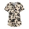 Plus Size Printed Scrub Working Uniform Tops For Women's V-Neck Short Sleeve Fun T-Shirts Workwear Tee With Pockets