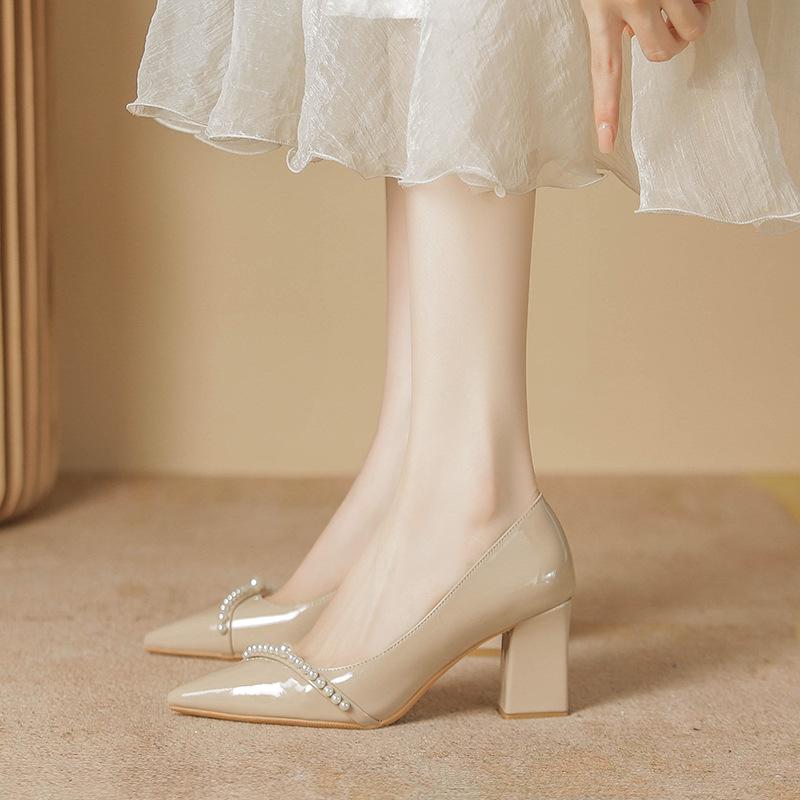 High heels women's spring new single shoes women's nude cheongsam bridesmaid shoes women's daily wedding shoes women's bride shoes