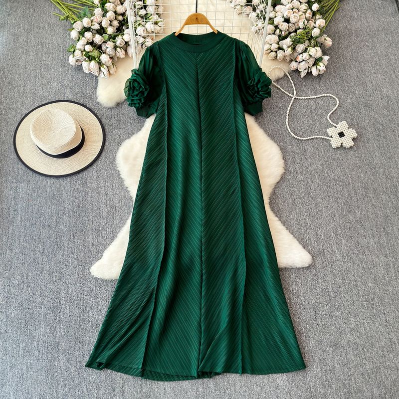 Sanzhai Ruched Fancy Dress Women's Plate Flower Loose Slim Looking French Plus Size Dress Elegance Elegant Long Dress