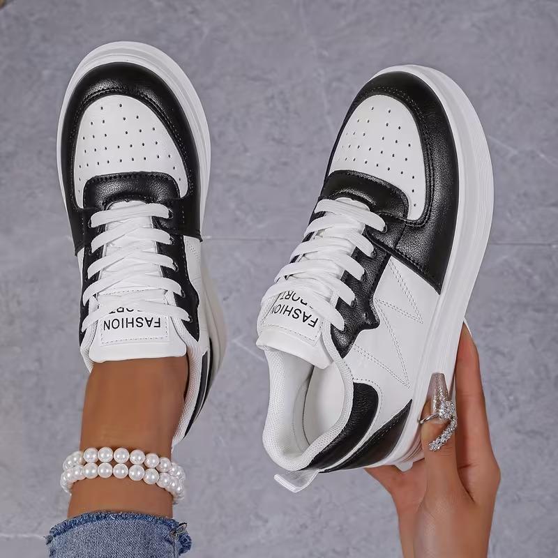 Spring New Style Korean Version Thick Bottom Heightening Sports Casual Shoes Women's Low Top PU Leather Sneakers