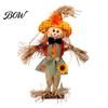 Rustic Farmhouse Yard Display Standing Fall Scarecrow Decoration, Halloween Thanksgiving Ornament Durable Garden Figure with Clothes Hat for