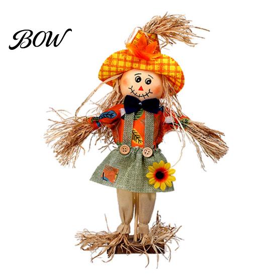 Rustic Farmhouse Yard Display Standing Fall Scarecrow Decoration, Halloween Thanksgiving Ornament Durable Garden Figure with Clothes Hat for