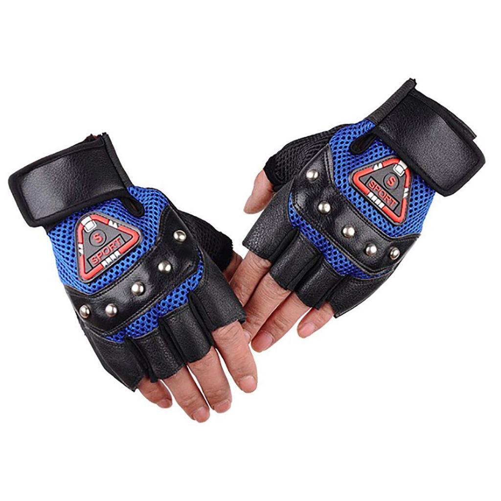 WHITE FANG NT100 Men's Fingerless Leather Cycling Gloves, Breathable Mesh, Road Bike MTB Riding Motorcycle Sports Gloves (Black)