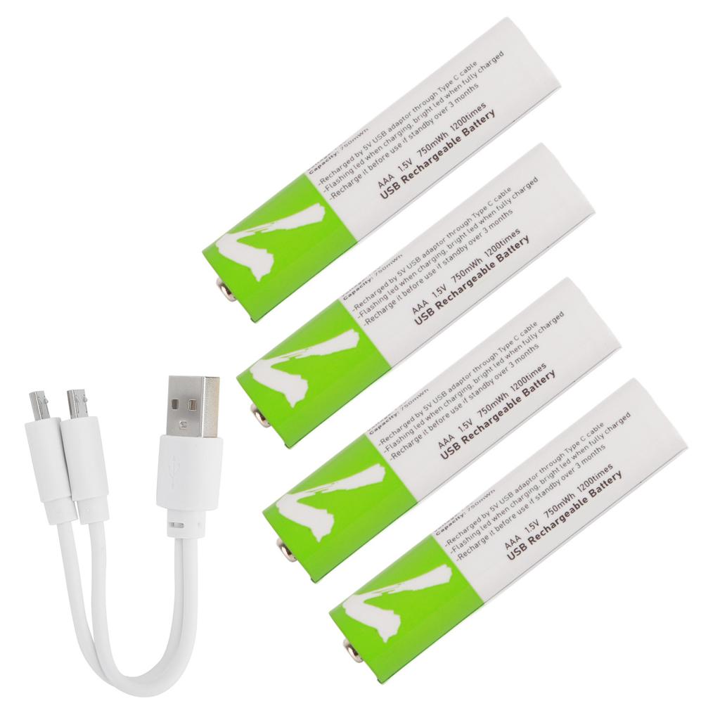 4Pcs USB AAA Lithium?ion Rechargeable Battery 750mah Large Capacity with Charging Cable