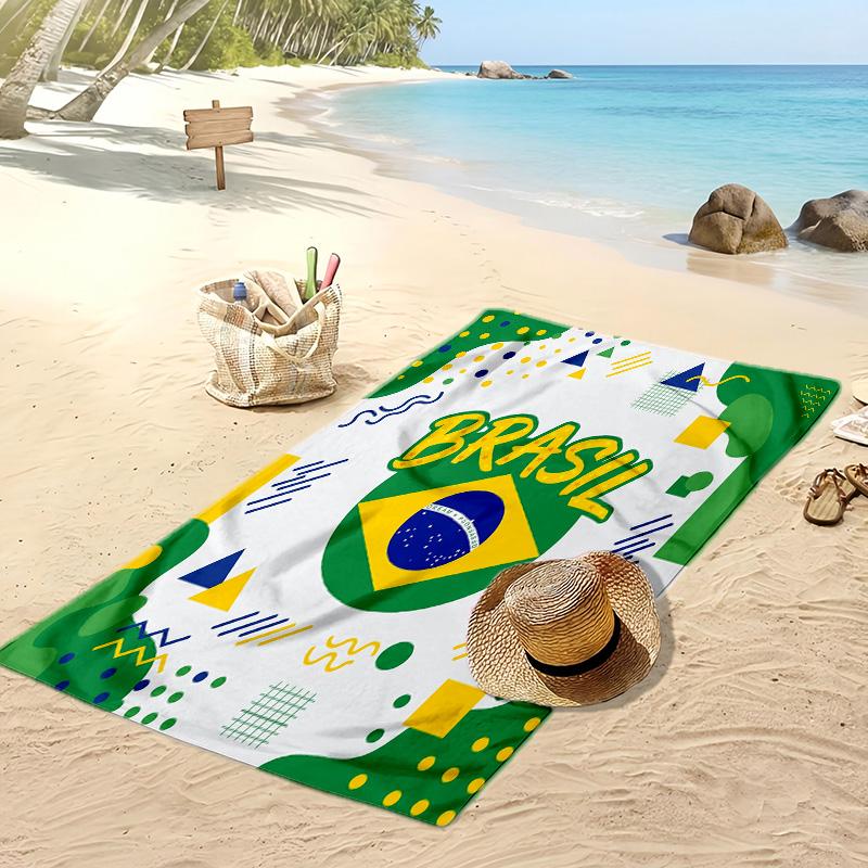 Brasilien Fußball Druck Strandtuch Schnelltrocknend Super Saugfähig Weiches Badetuch zum Schwimmen Strand Reisen Fan Souvenir Geschenk