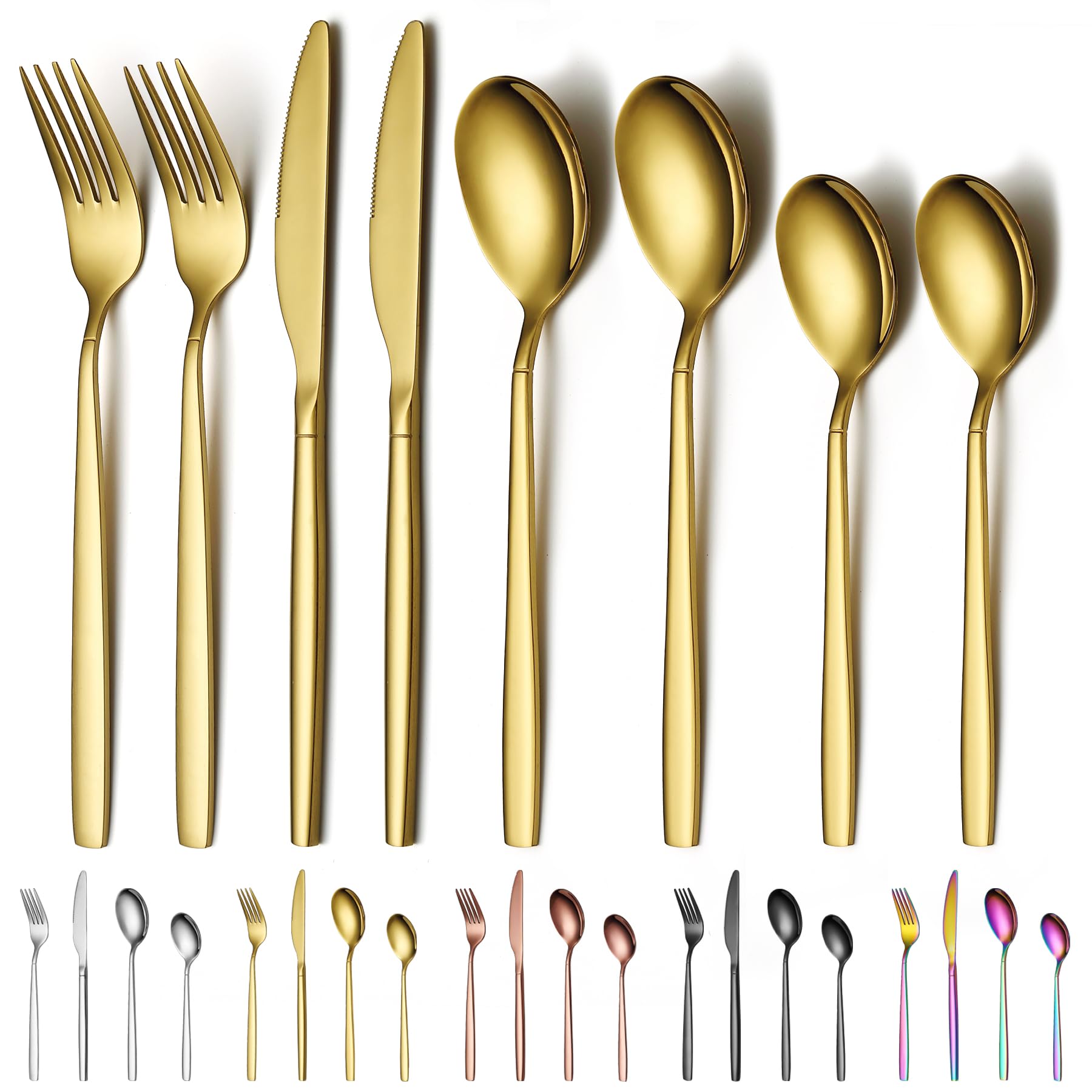 

Evanda Gold Dinner Cutlery 8 Pieces Stainless Titanium Dishwasher Ideal for or Living Stylish Kitchen Utensils Set, (4 Types), Knife, Fork, Spoon,