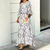 2 Pcs/Set Women Top Skirt Set Contrast Color Print Three Quarter Sleeve Loose Round Neck High Waist Ankle Length Soft Lady