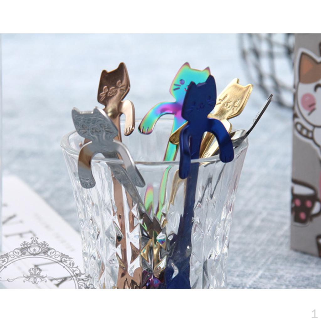 1 Pc Lovely Cat Stainless Steel Hanging Spoons Dessert Tea Coffee Scoops (7.80-inch In silver